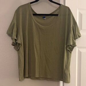 Old Navy Olive Green Ruffle Short Sleeve Tee - Size Large (runs big)